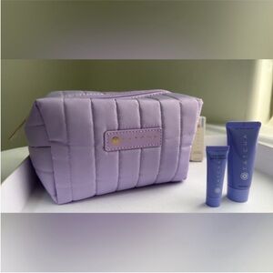 New, authentic Tatcha Soft Purple Quilted Cosmetic Bag with samples deluxe
